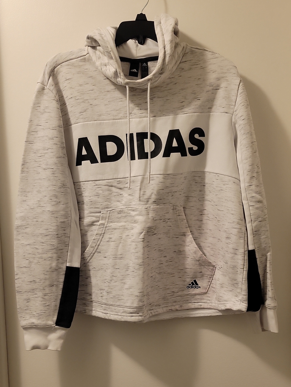 adidas White Marled Pullover Hoodie with Black Logo